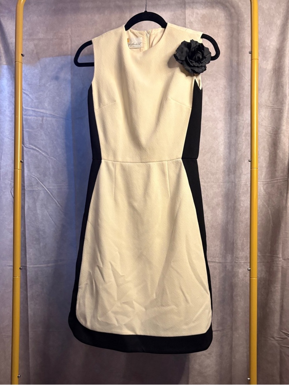 Vintage Fred Rothschild Dress Black Cream Colorblock 60s Mod XS